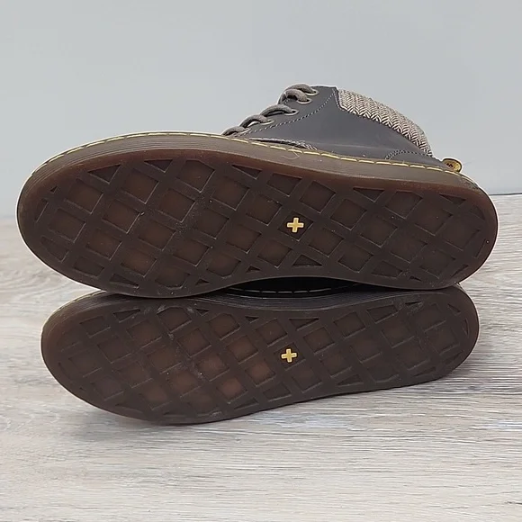 ​Dr. Martens Women Maelly Dark Brown Leather Boots w/Herringbone Tweed Cuff 6 - Picture 9 of 12